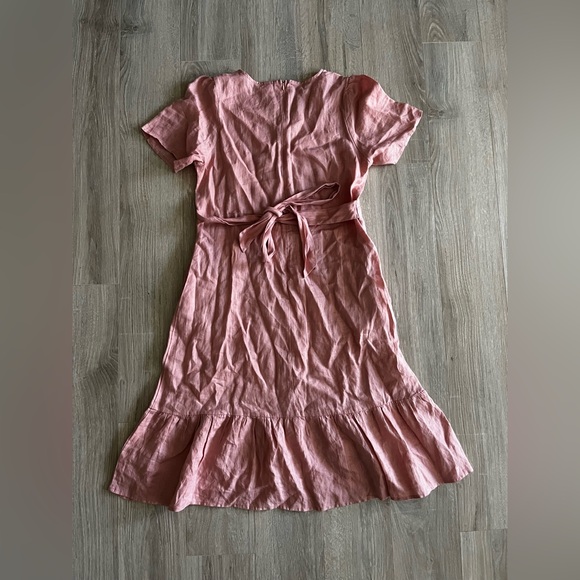 Grae Cove Women’s Pale Pink Midi 100% Linen Dress Ruffle - Size Medium - Picture 8 of 9